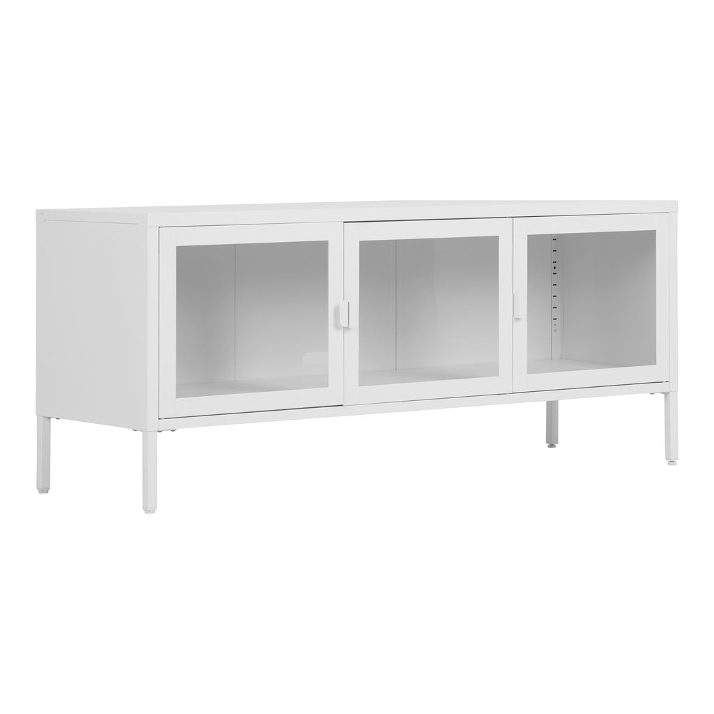 Brisbane TV-meubel - 3 glazen deuren, staal, wit 130x40x55 cm