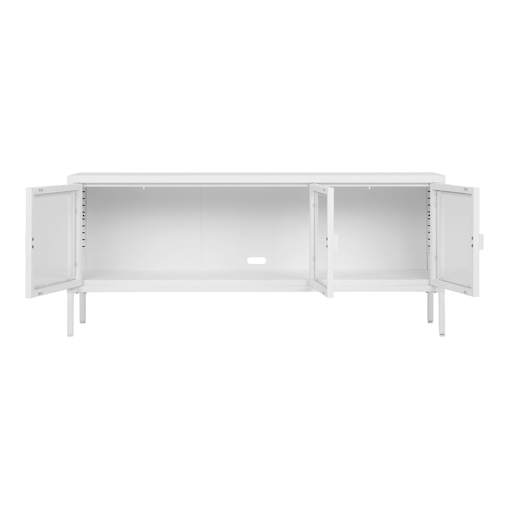 Brisbane TV-meubel - 3 glazen deuren, staal, wit 130x40x55 cm
