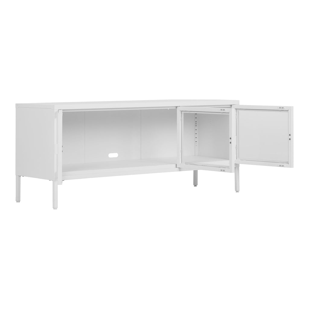 Brisbane TV-meubel - 3 glazen deuren, staal, wit 130x40x55 cm