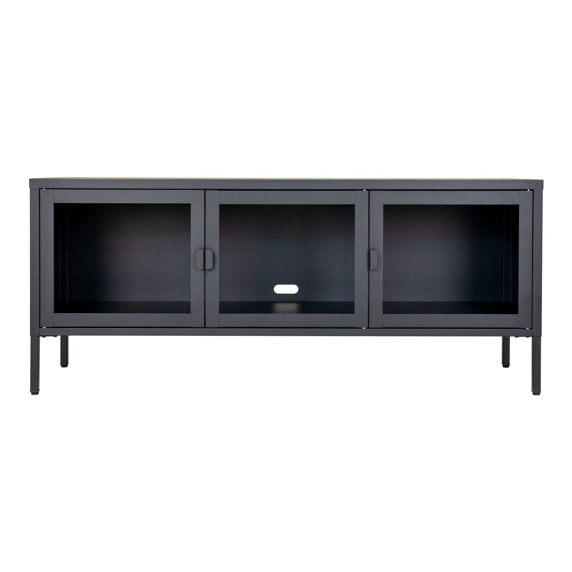Brisbane TV-meubel - 3 glazen deuren, staal, zwart 130x40x55 cm