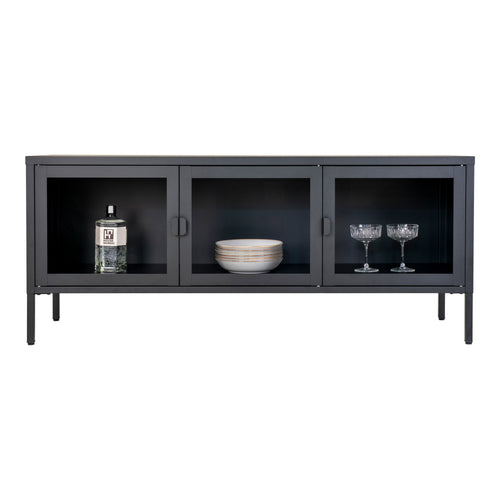 Brisbane TV-meubel - 3 glazen deuren, staal, zwart 130x40x55 cm