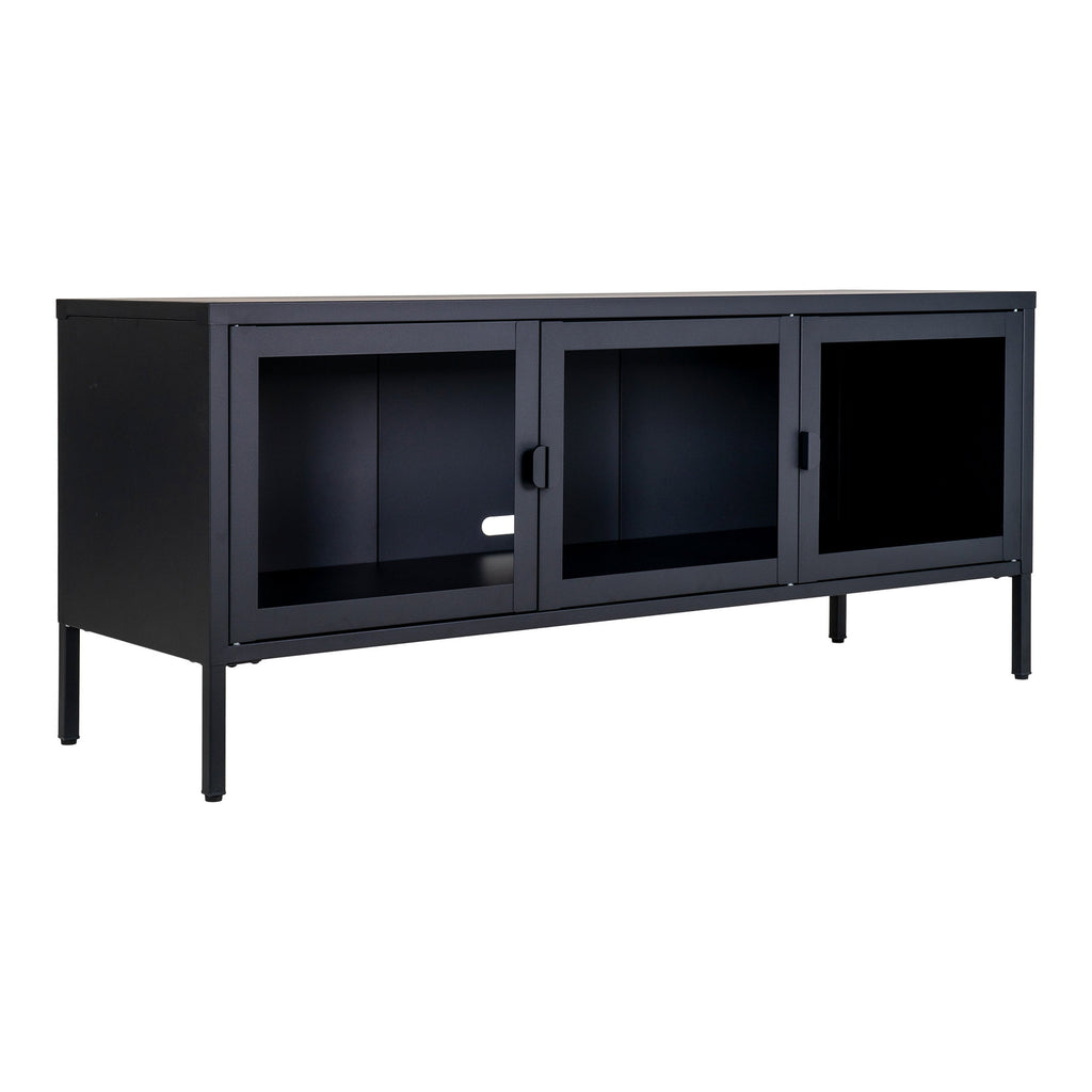 Brisbane TV-meubel - 3 glazen deuren, staal, zwart 130x40x55 cm