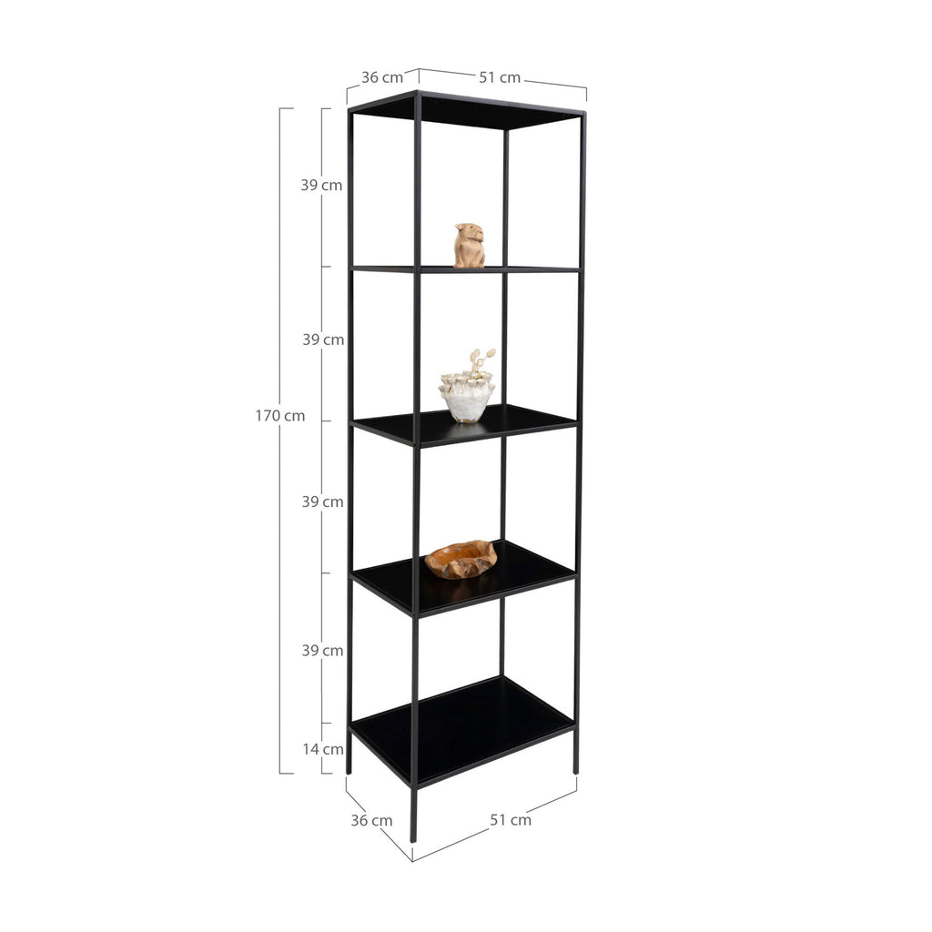 Vita Stellingkast - Met 5 planken, zwart, zwart frame 51x36x170 cm