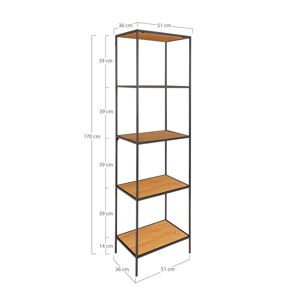 Vita Stellingkast - Met 5 planken, eikenlook, zwart frame 51x36x170 cm
