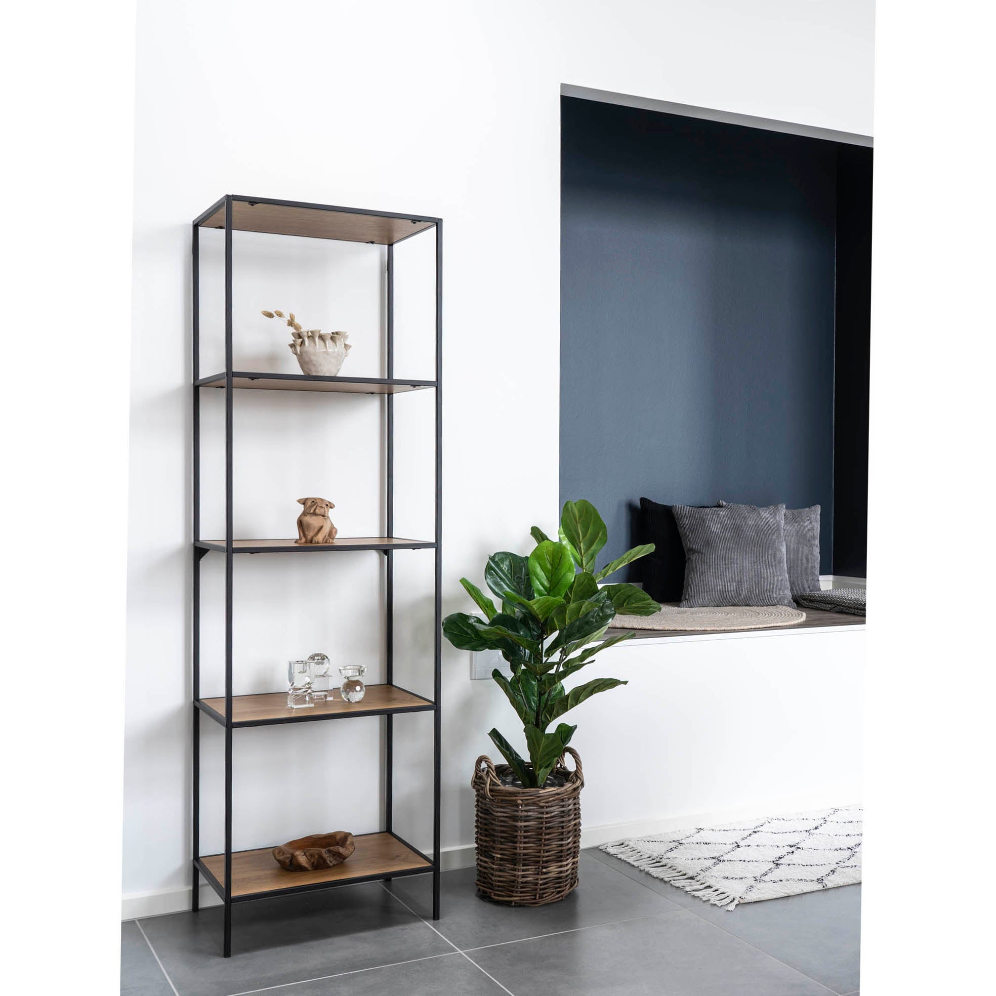Vita Stellingkast - Met 5 planken, eikenlook, zwart frame 51x36x170 cm