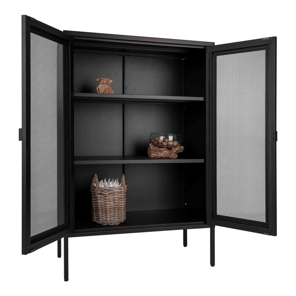 Melbourne Kast - Kast met 2 gaasdeuren, staal, zwart 80x40x120 cm