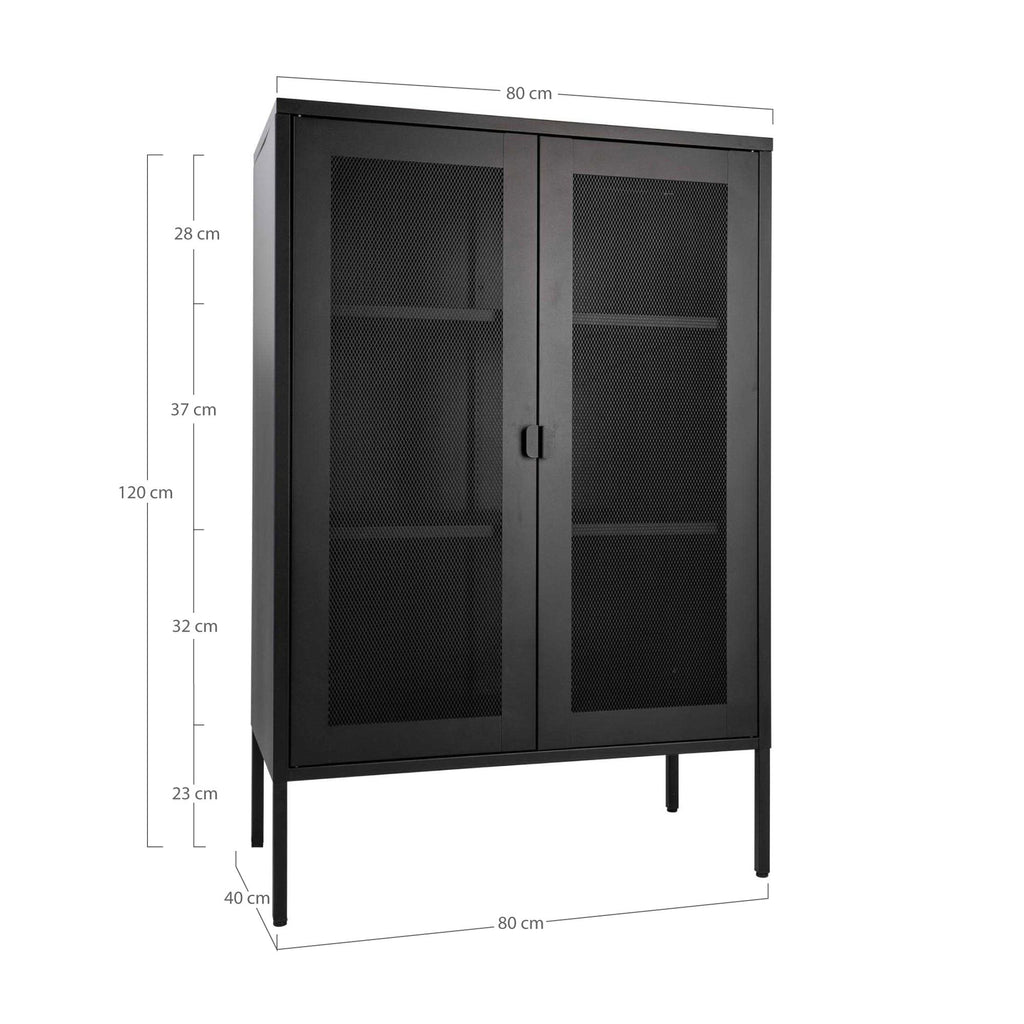 Melbourne Kast - Kast met 2 gaasdeuren, staal, zwart 80x40x120 cm