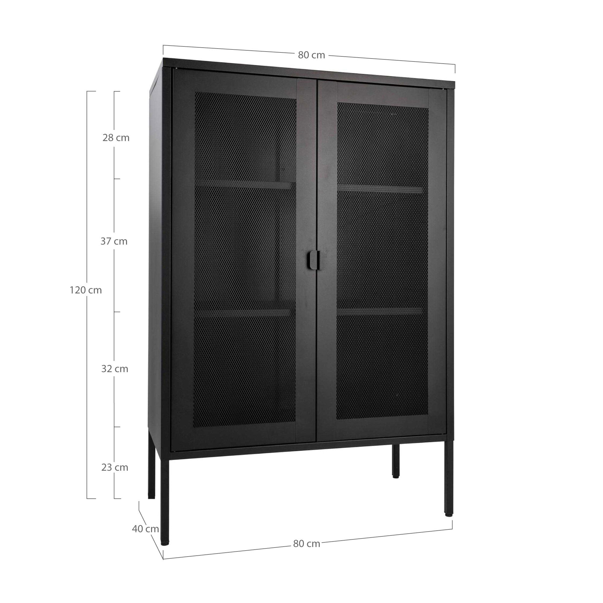 Melbourne Kast - Kast met 2 gaasdeuren, staal, zwart 80x40x120 cm