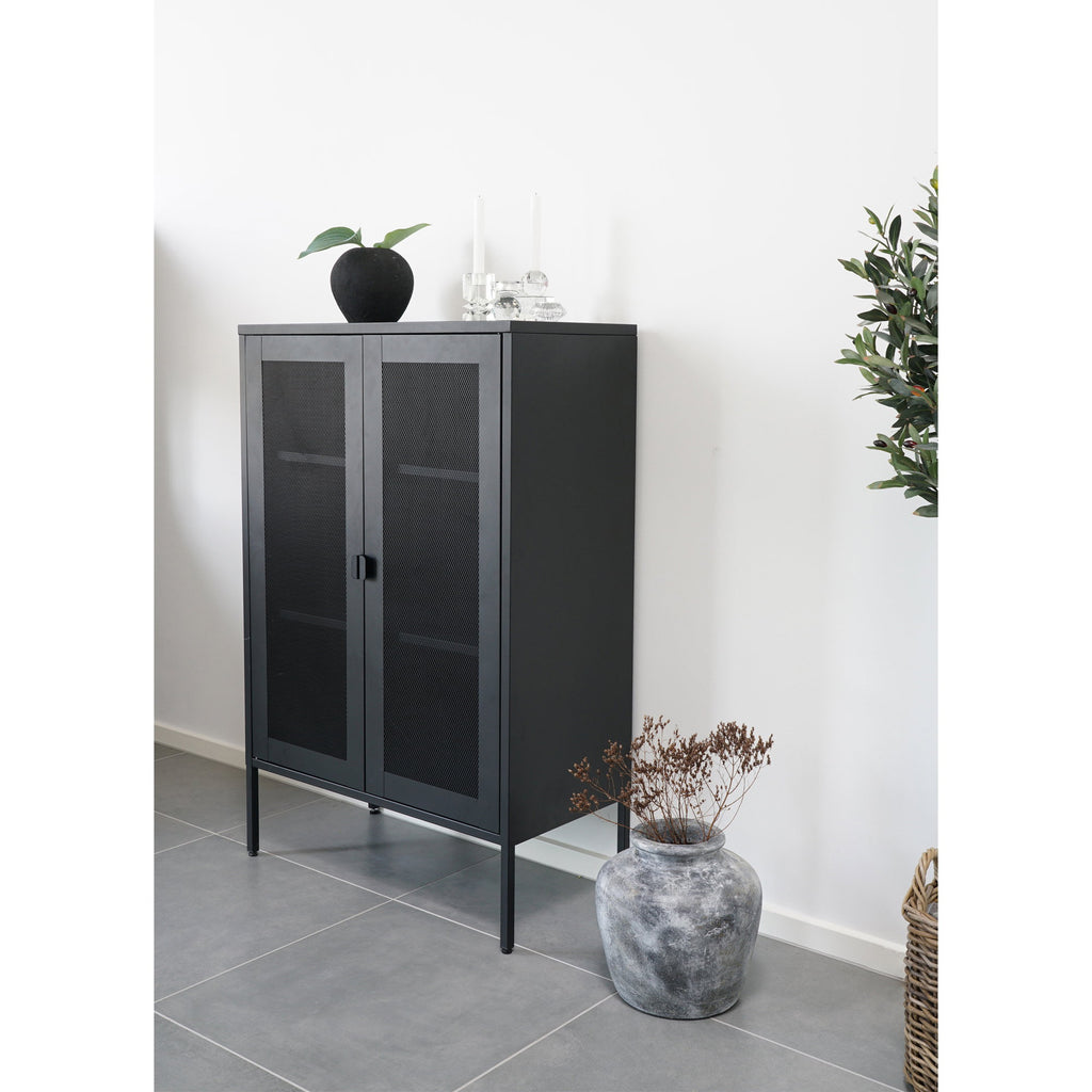 Melbourne Kast - Kast met 2 gaasdeuren, staal, zwart 80x40x120 cm