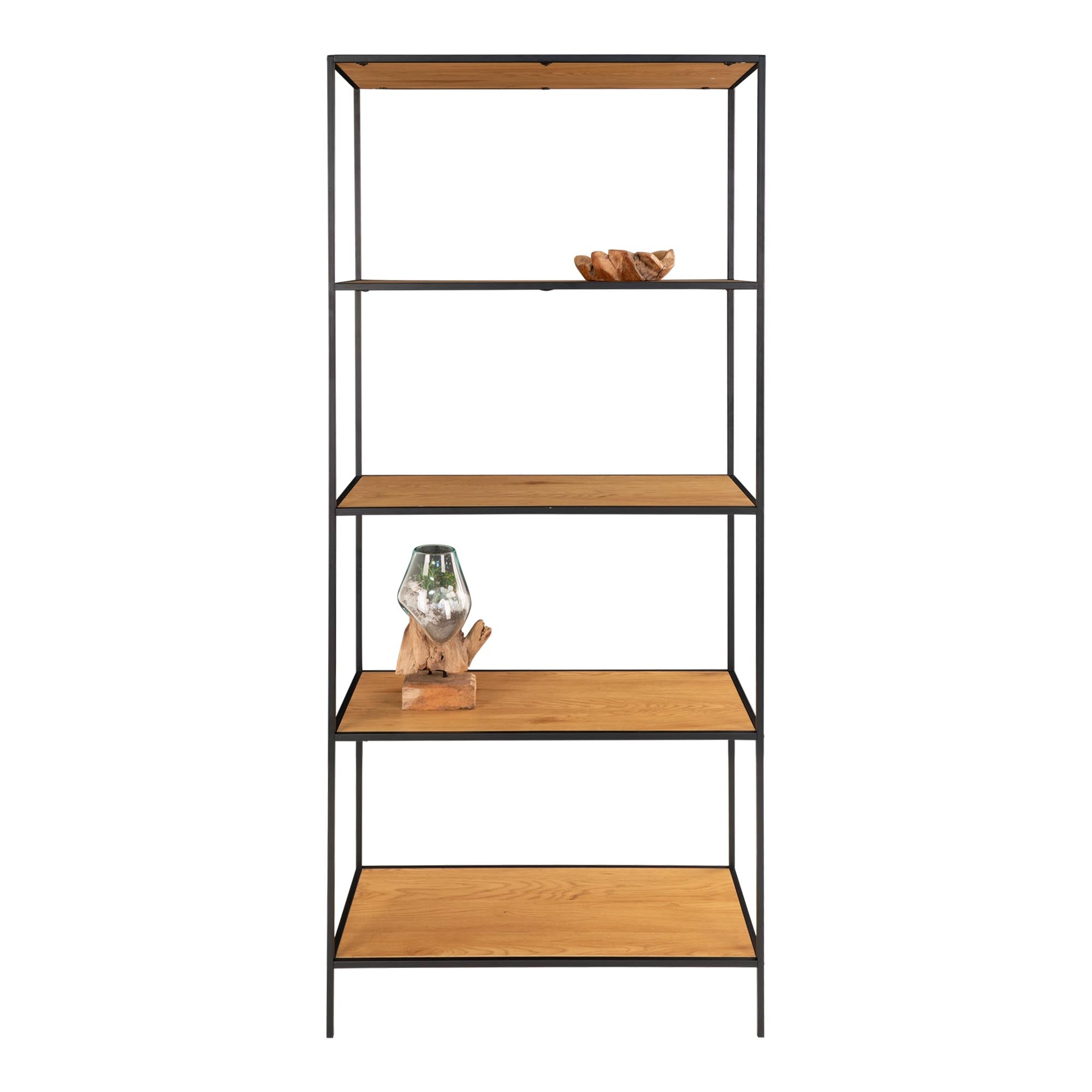 Vita Stellingkast - Zwart frame met 5 eikenlook planken 80x36x170 cm