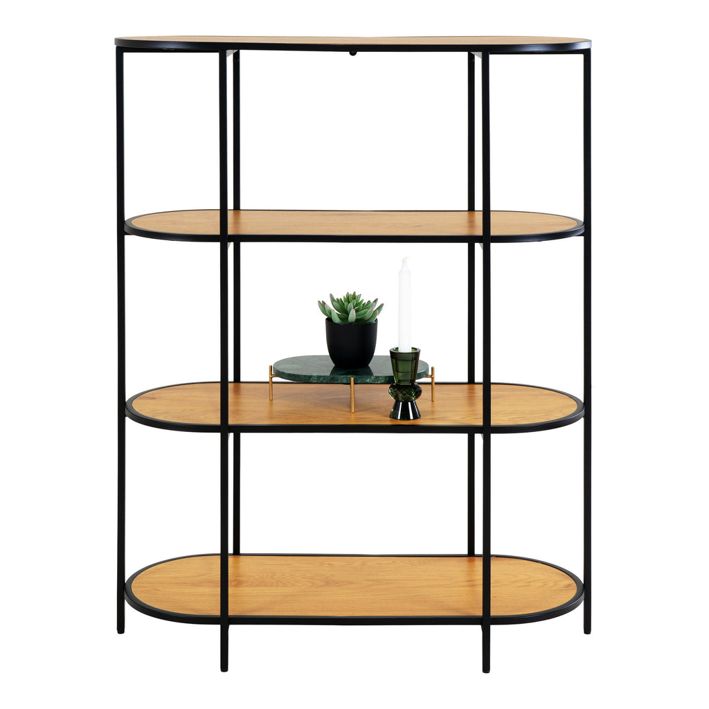 Vita Ovale Stellingkast - Met 4 planken, eikenlook, zwart frame 85x36x111 cm