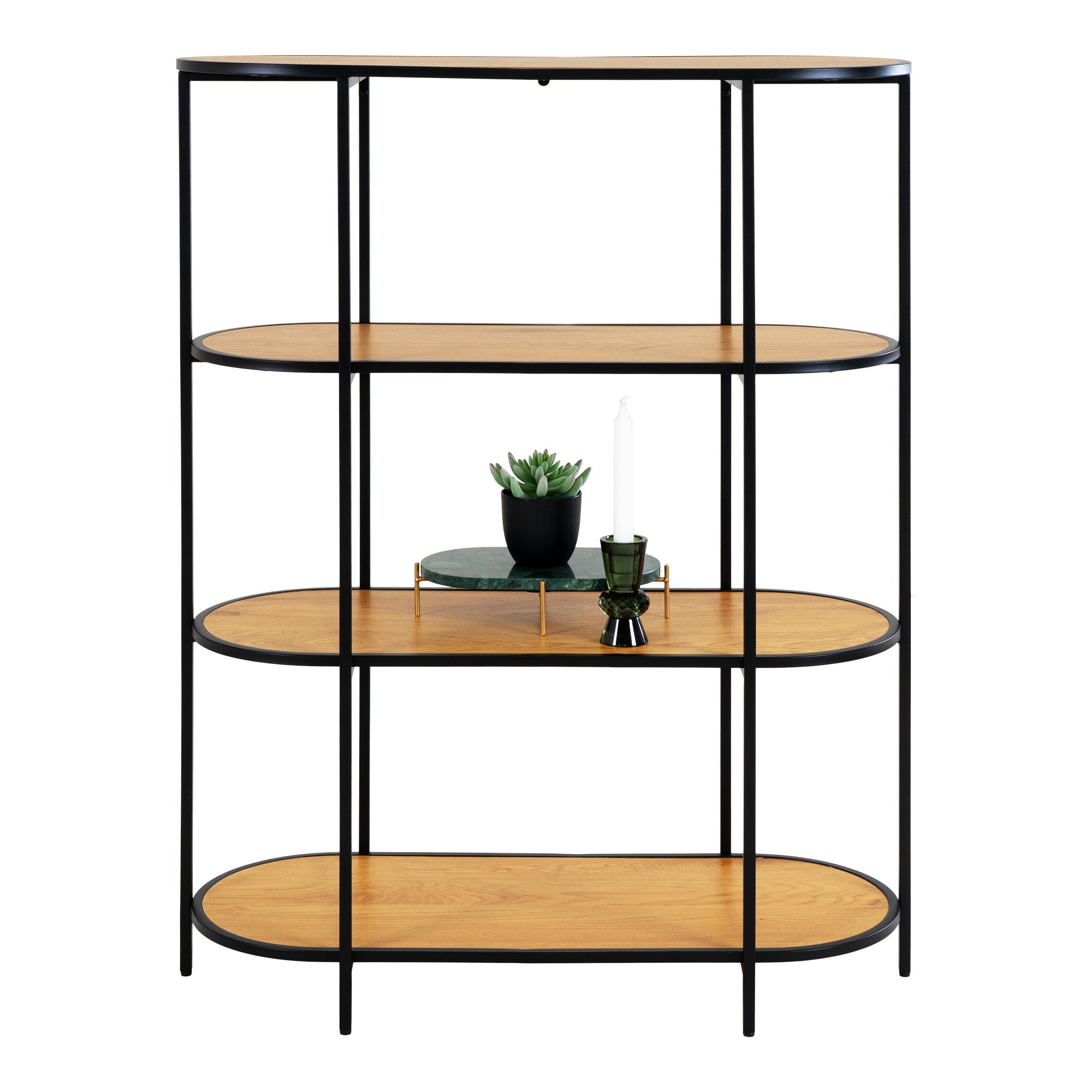 Vita Ovale Stellingkast - Met 4 planken, eikenlook, zwart frame 85x36x111 cm