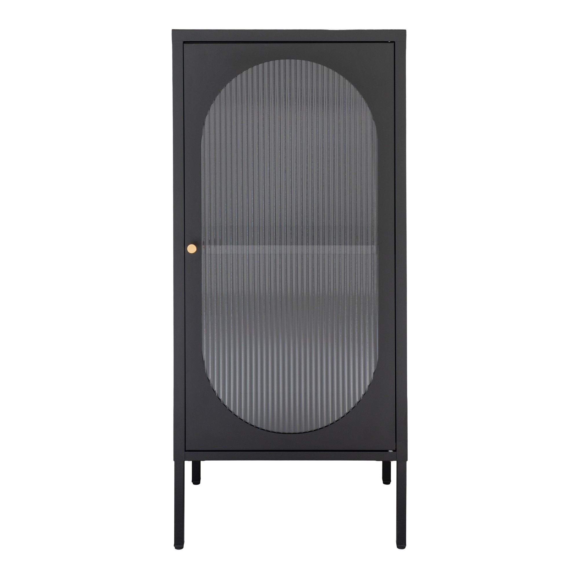 Adelaide Vitrinekast - Vitrinekast met 1 geribbeld glazen deur, staal, zwart 50x35x110 cm