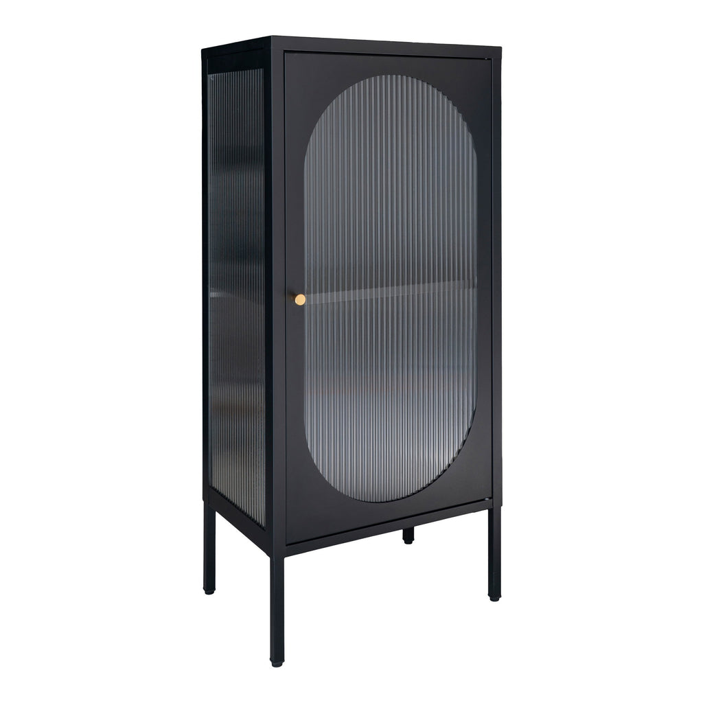 Adelaide Vitrinekast - Vitrinekast met 1 geribbeld glazen deur, staal, zwart 50x35x110 cm