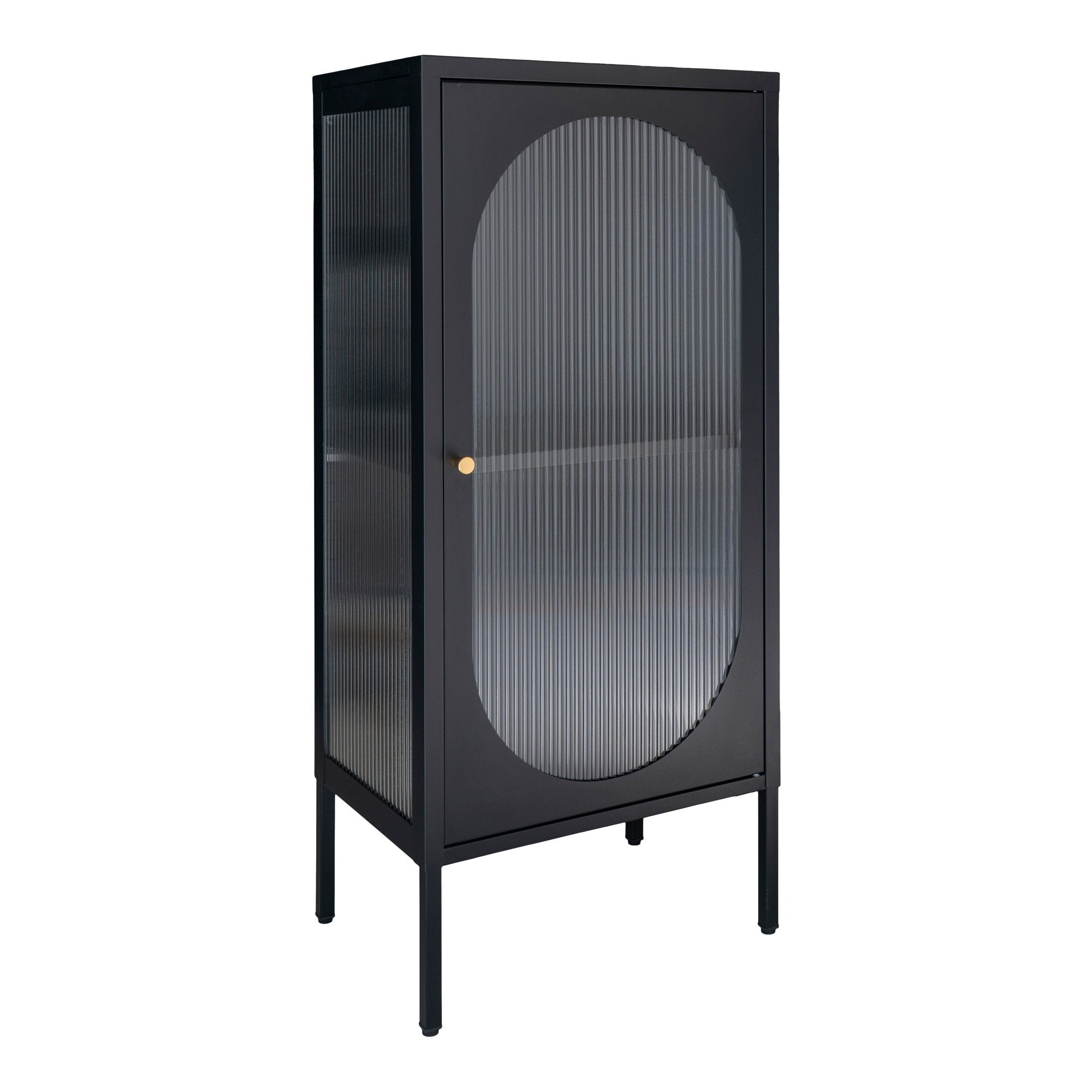 Adelaide Vitrinekast - Vitrinekast met 1 geribbeld glazen deur, staal, zwart 50x35x110 cm