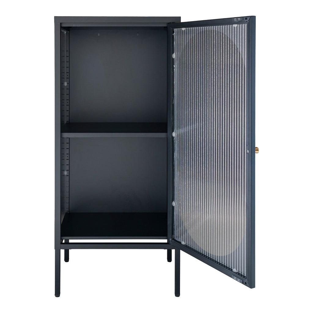 Adelaide Vitrinekast - Vitrinekast met 1 geribbeld glazen deur, staal, zwart 50x35x110 cm