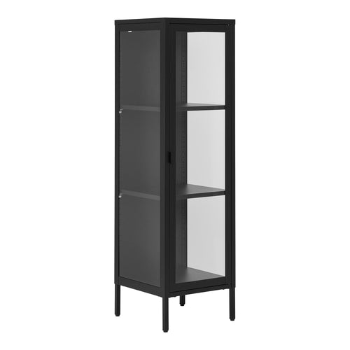 Brisbane Vitrinekast Smal - Smalle vitrinekast met 1 glazen deur, staal, zwart 40x35x140 cm