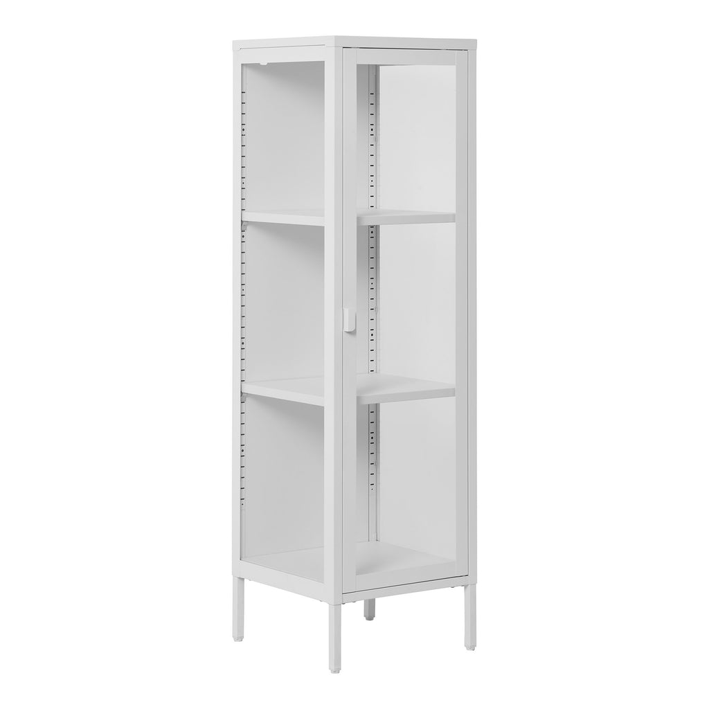 Brisbane Vitrinekast Smal - Smalle vitrinekast met 1 glazen deur, staal, wit 40x35x140 cm