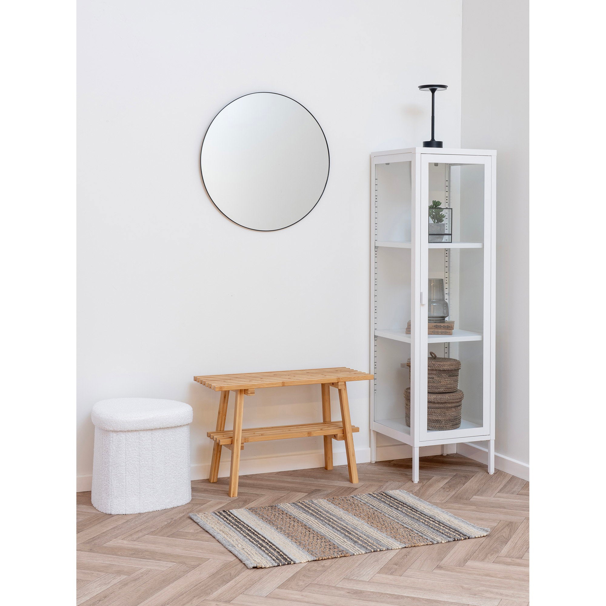 Brisbane Vitrinekast Smal - Smalle vitrinekast met 1 glazen deur, staal, wit 40x35x140 cm