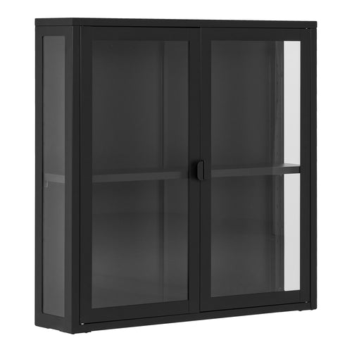 Brisbane Hangende Vitrinekast - Hangende vitrinekast met 2 glazen deuren, staal, zwart 80x18x80 cm - Noël Home