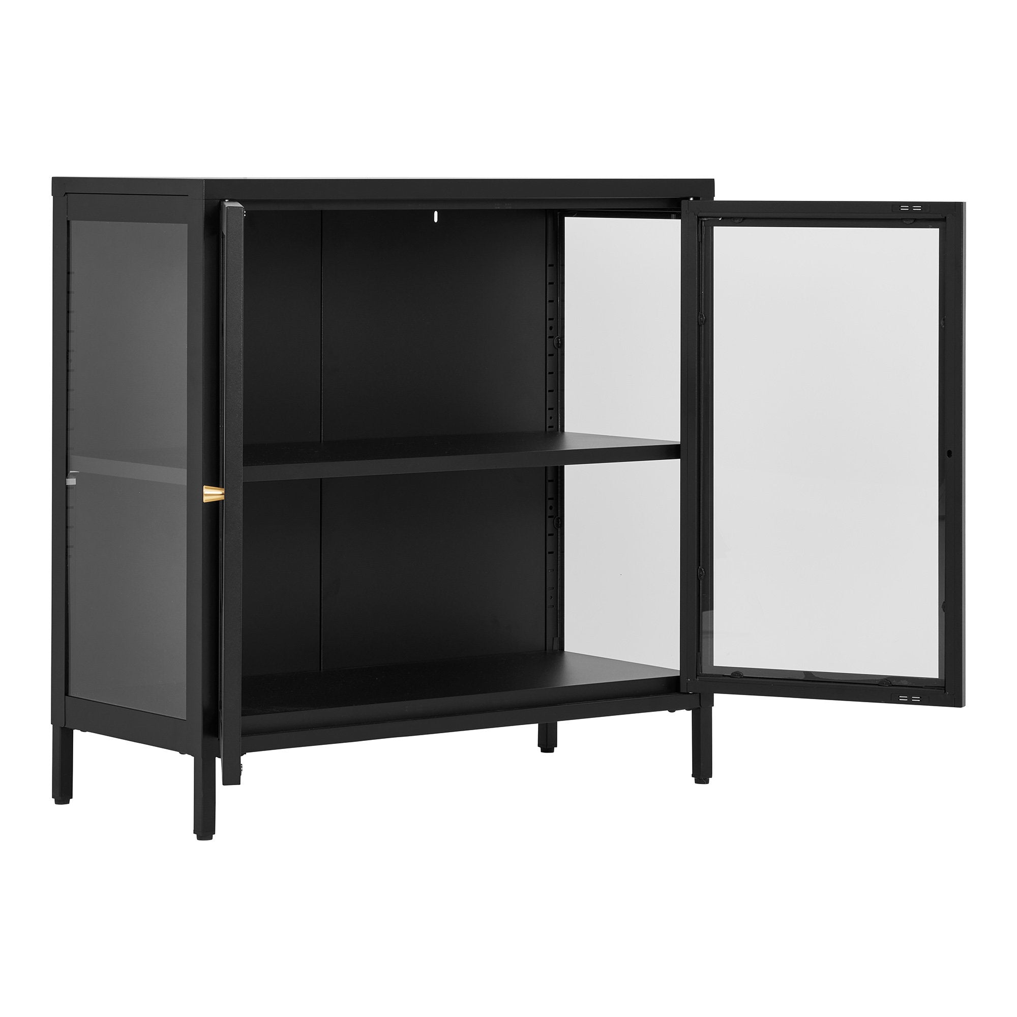 Dalby Kast - Kast met 2 glazen deuren, staal, zwart 80x35x80 cm
