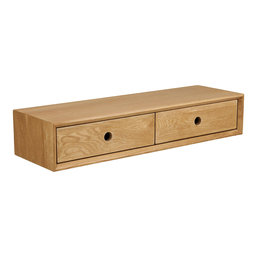 Luzern Wandkastje - Wandkastje, 2 lades, gelakt eikenhout, 80x25x15 cm