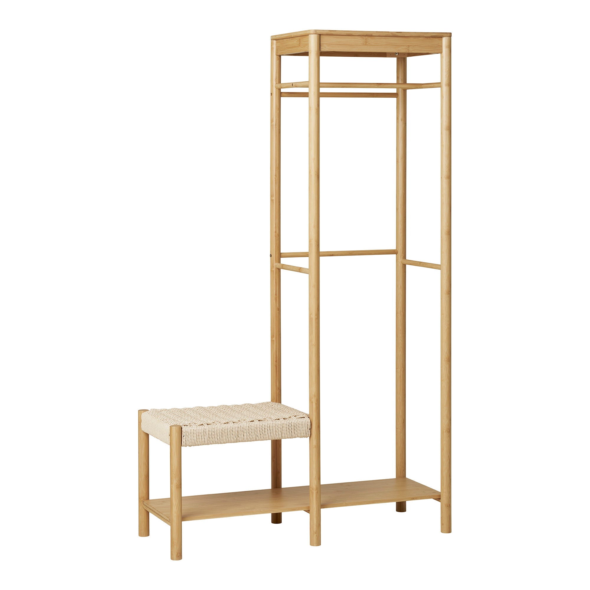 Ember Kledingrek - Met rotan bankje, bamboe, naturel 36x95x165 cm