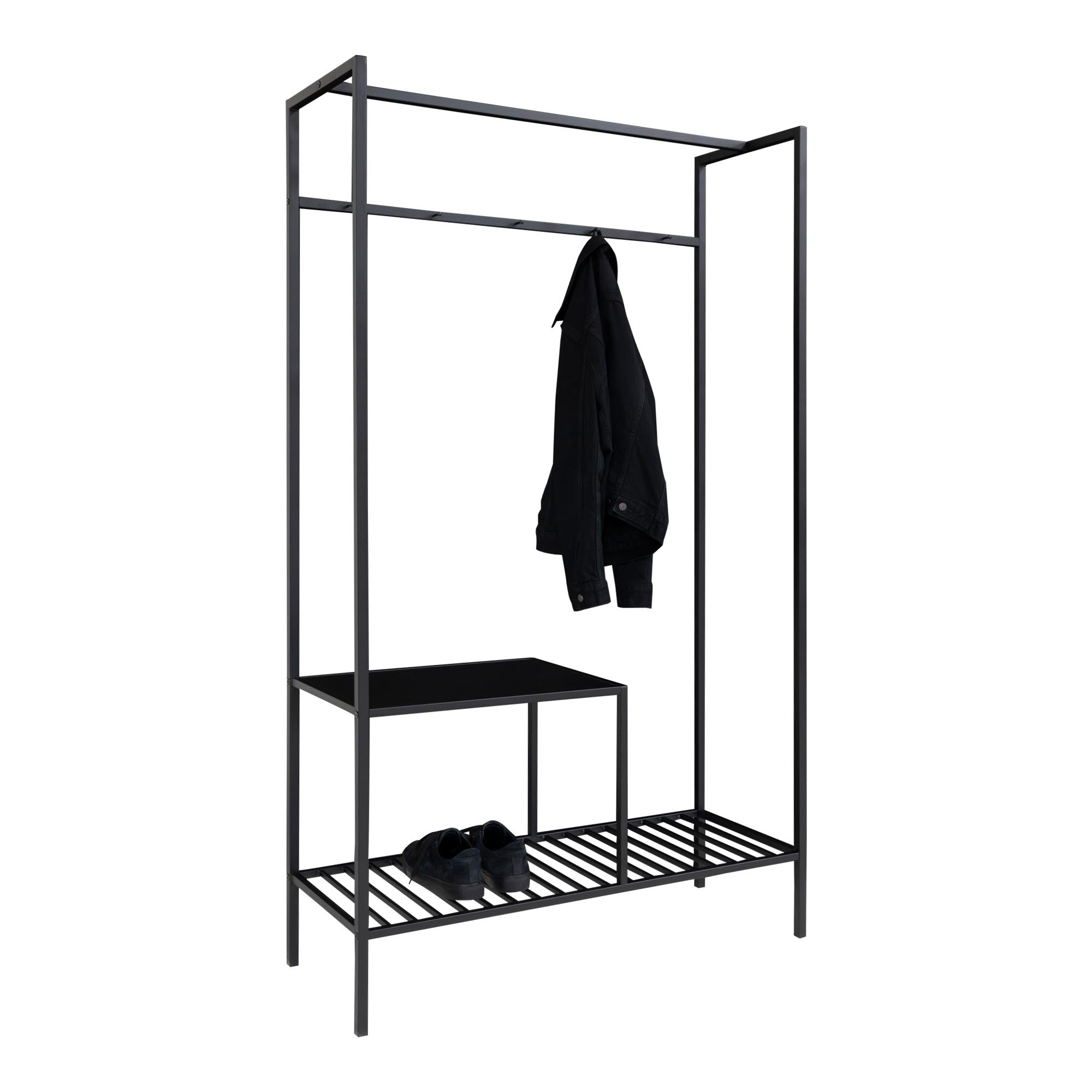 Vita Kledingrek - Met 2 planken, zwart, zwart frame 101x38x170 cm