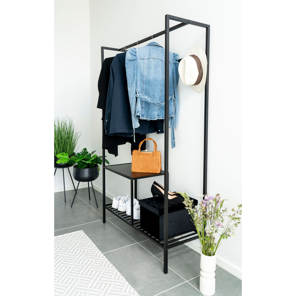 Vita Kledingrek - Met 2 planken, zwart, zwart frame 101x38x170 cm