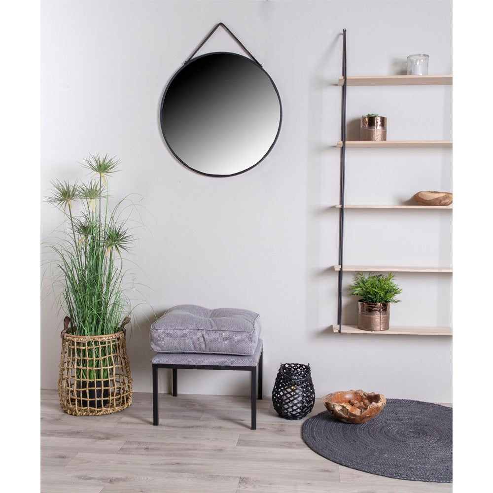 Trapani Spiegel - Staal/kunstleer, zwart Ø60 cm