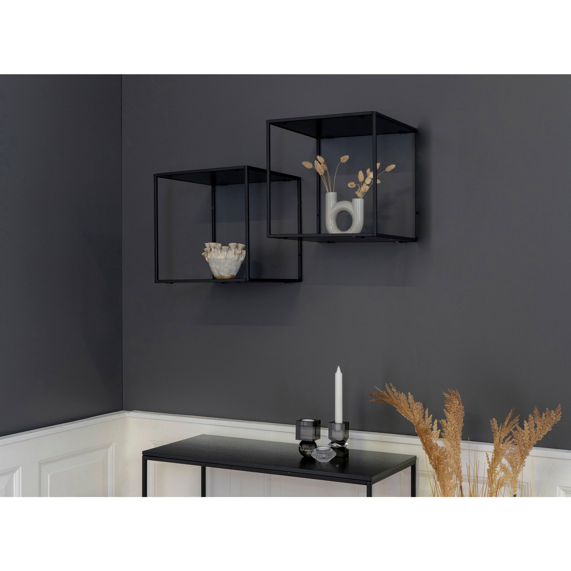 Vita Wandplank - Zwart, zwart frame 36x36x36 cm
