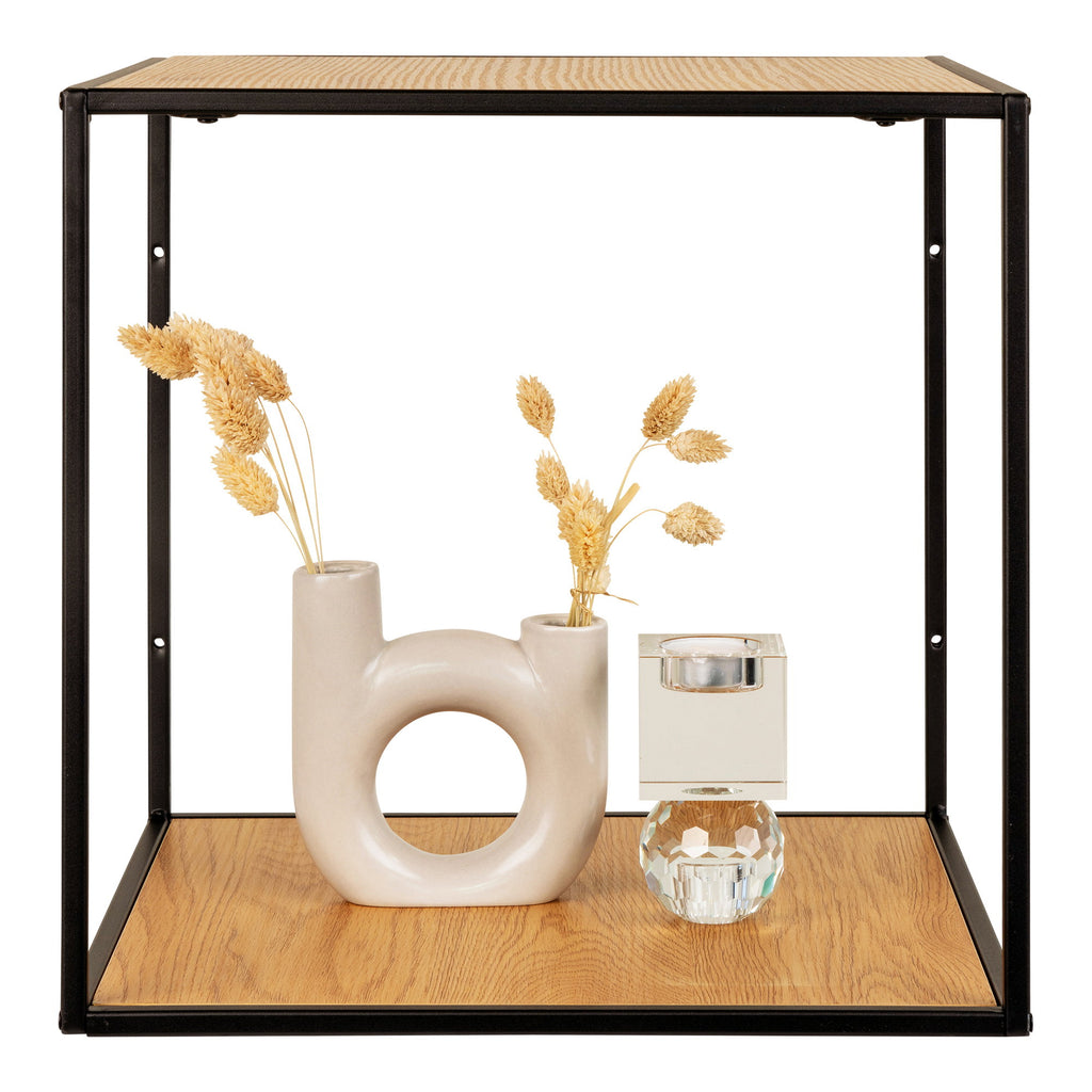 Vita Wandplank - Eikenlook, zwart frame 36x36x36 cm