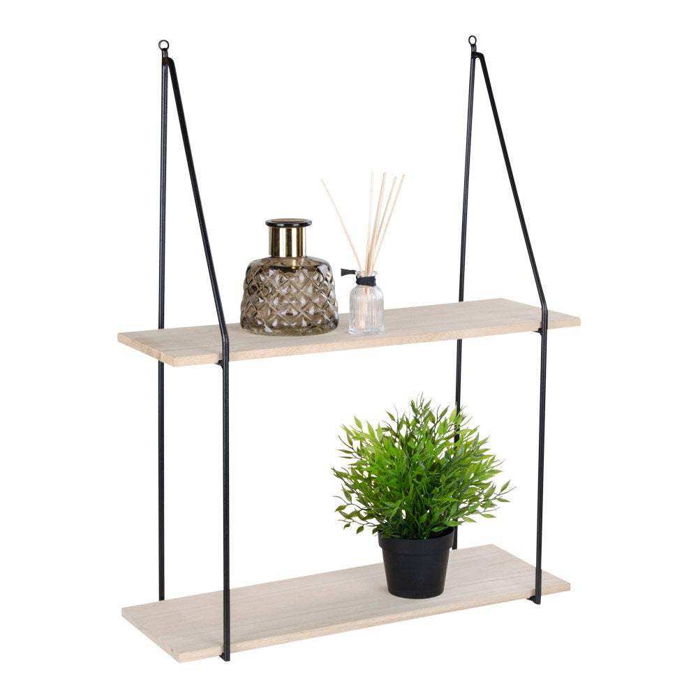 Haag Wandplank - 2 houten planken, zwart frame 55x21 cm
