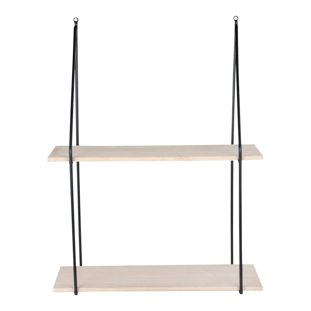 Haag Wandplank - 2 houten planken, zwart frame 55x21 cm