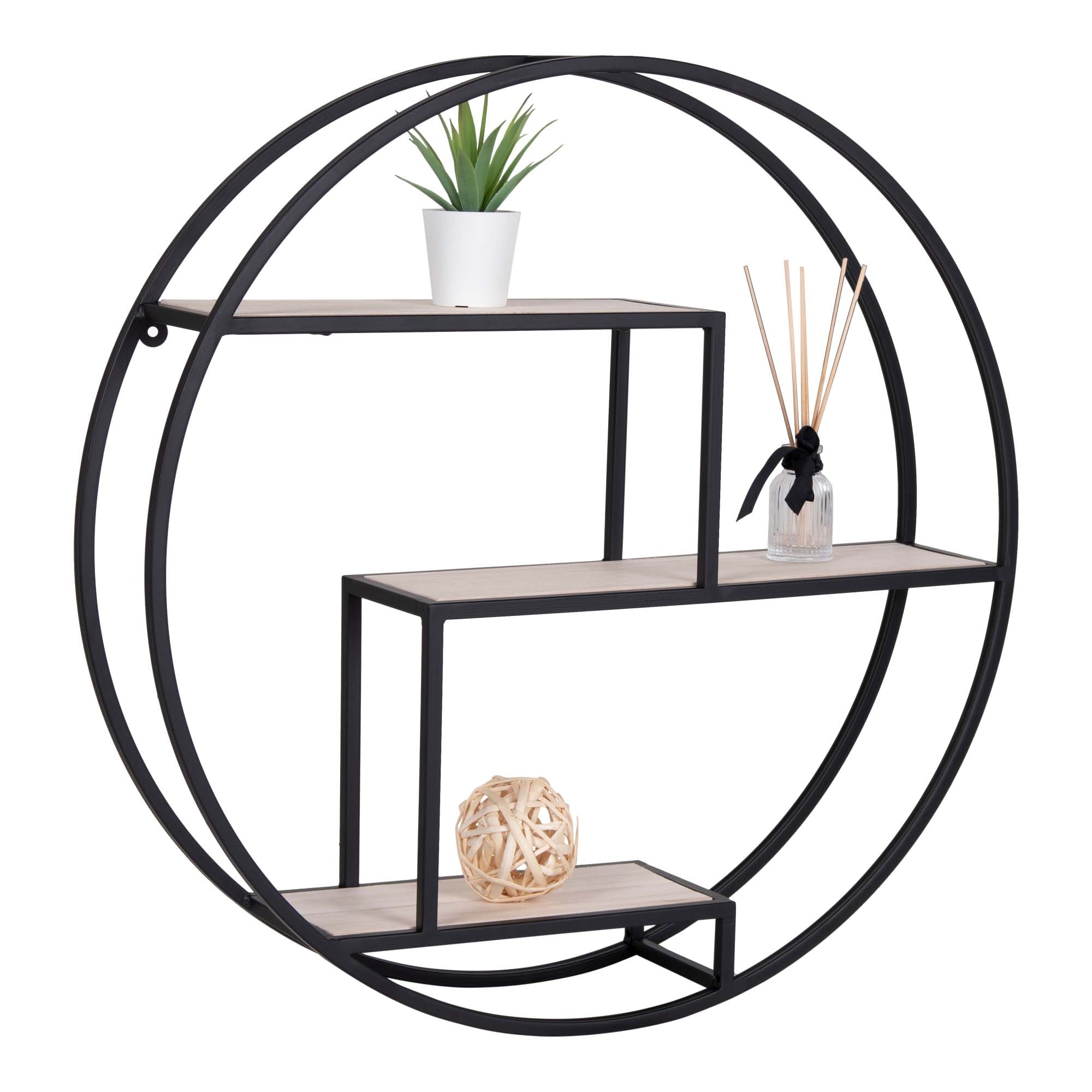 Rotterdam Wandplank - Houten planken, zwart frame Ø62x14 cm
