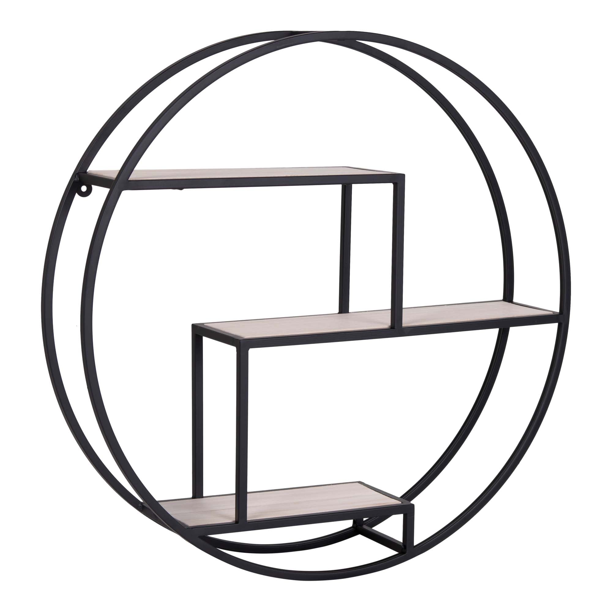 Rotterdam Wandplank - Houten planken, zwart frame Ø62x14 cm