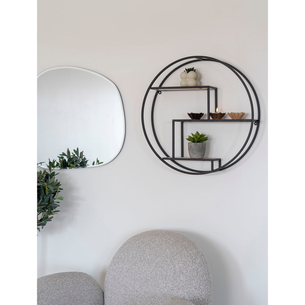 Rotterdam Wandplank - Houten planken, zwart frame Ø62x14 cm