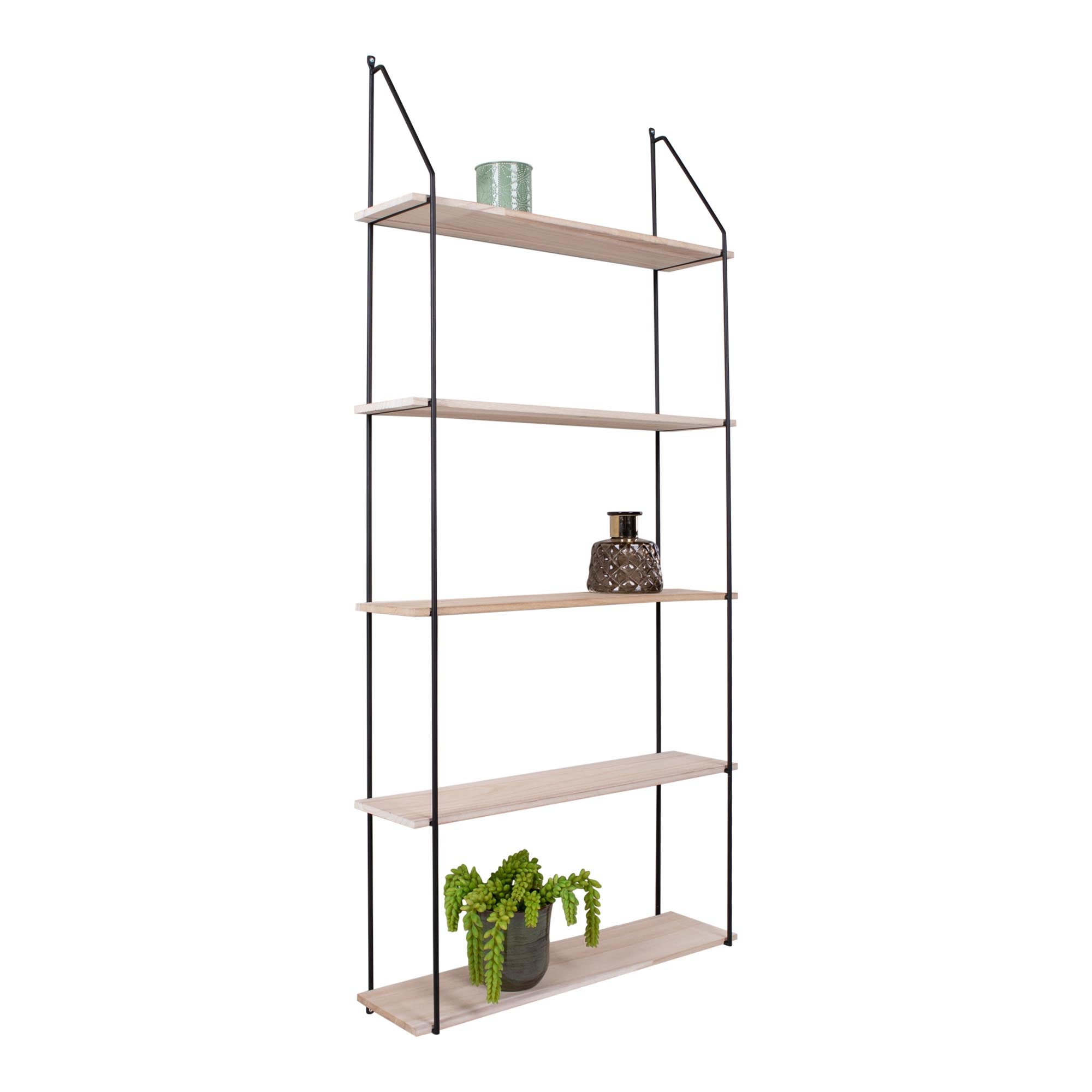 Eindhoven Boekenkast - Zwart frame met 5 houten planken in naturel houtkleur