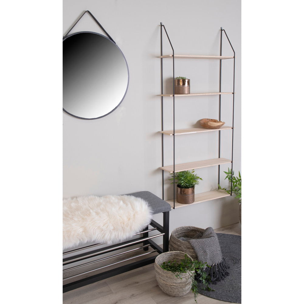 Eindhoven Boekenkast - Zwart frame met 5 houten planken in naturel houtkleur