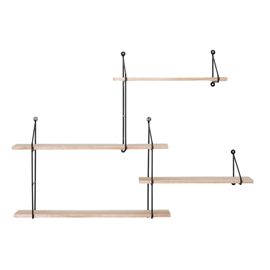 Harlem Wandplank - 4 houten planken, zwart frame 99x17,5x62 cm