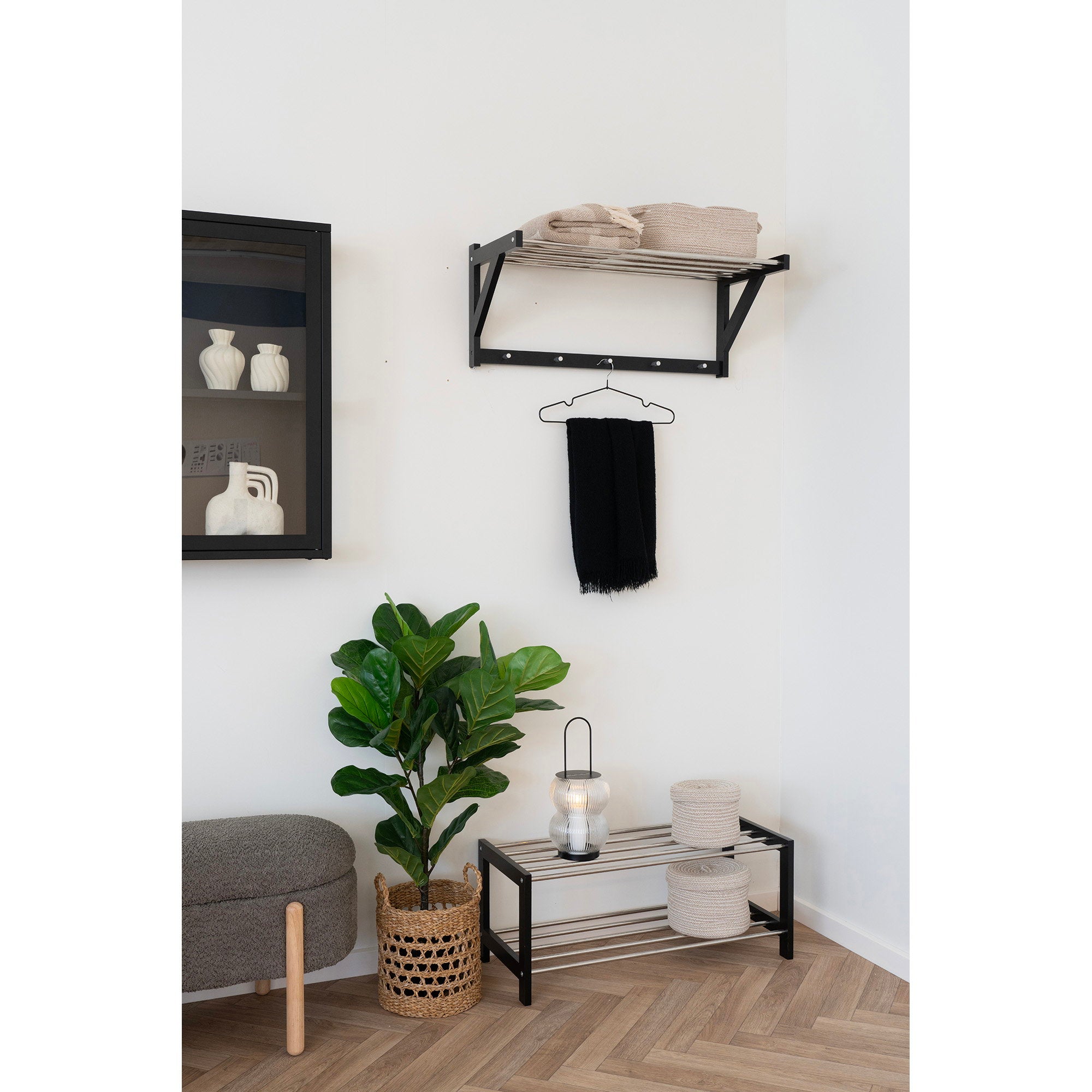Padova Hoedenplank - Hout/staal, zwart 78x32 cm