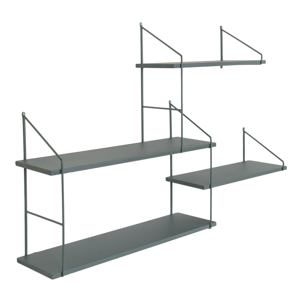 Harlem Wandplank - 4 groene planken, groen frame 99x17,5x62 cm
