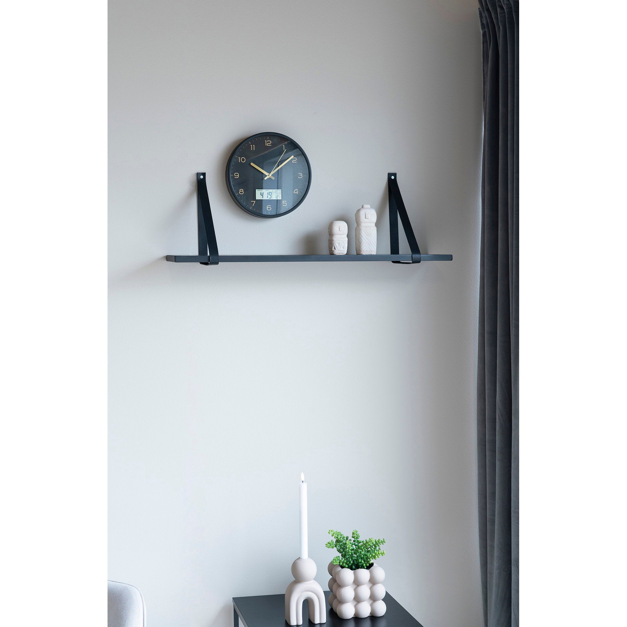 Forno Wandplank - Zwart, zwarte leren banden 80x20 cm