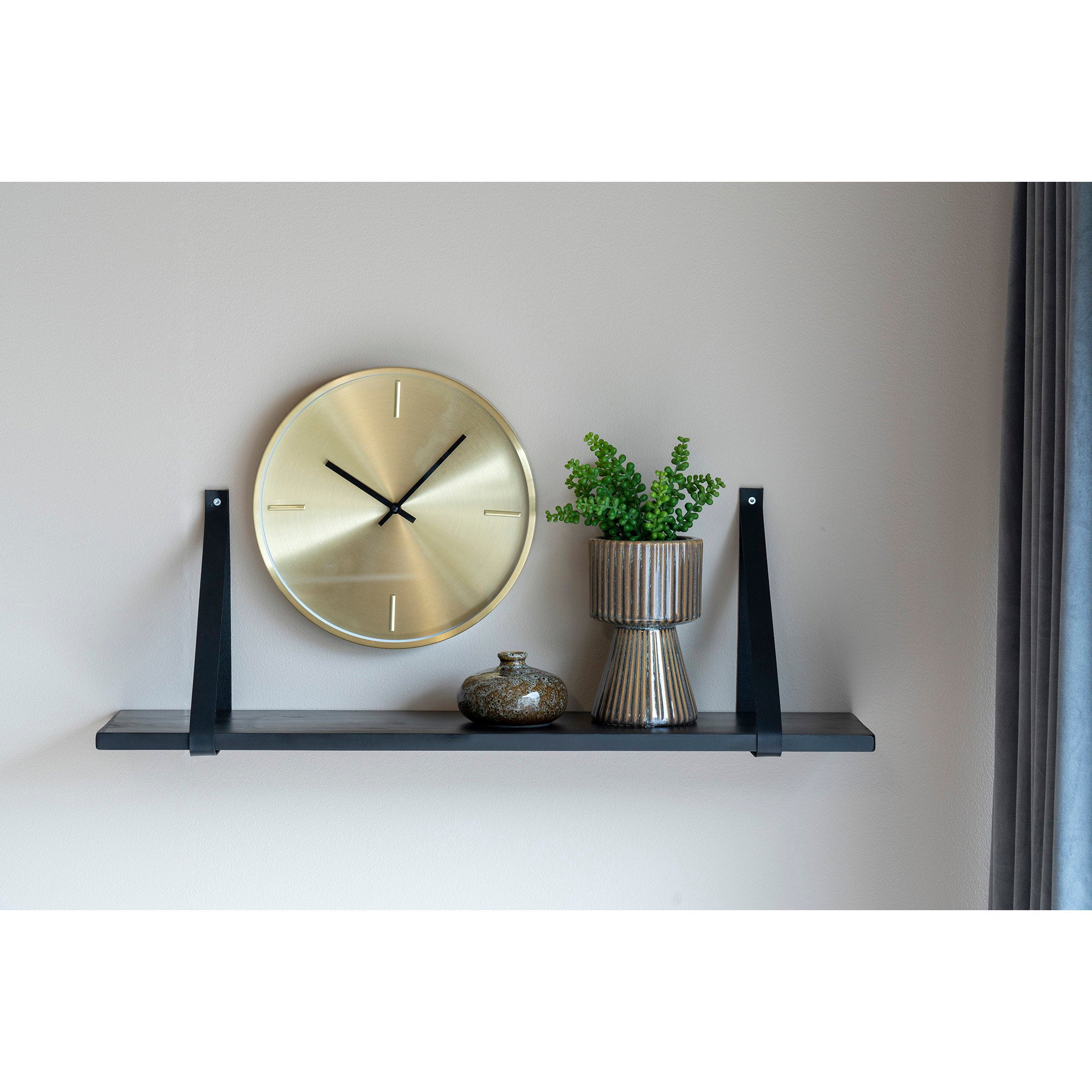 Forno Wandplank - Zwart, zwarte leren banden 80x20 cm