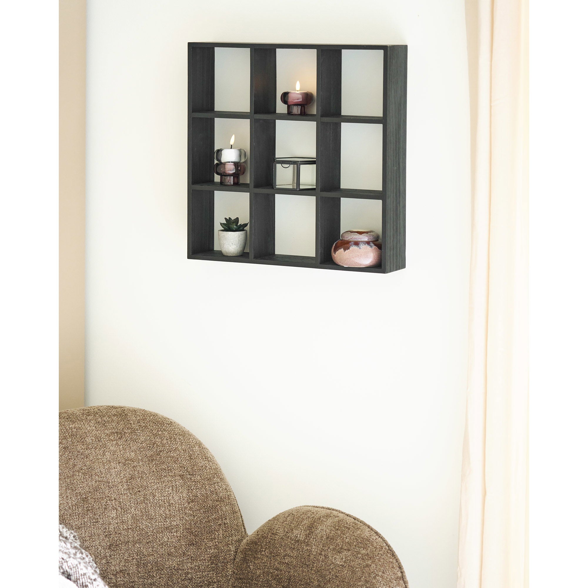 Moss Wandplank - Wandplank, grenenhout, zwart 46x10x46 cm