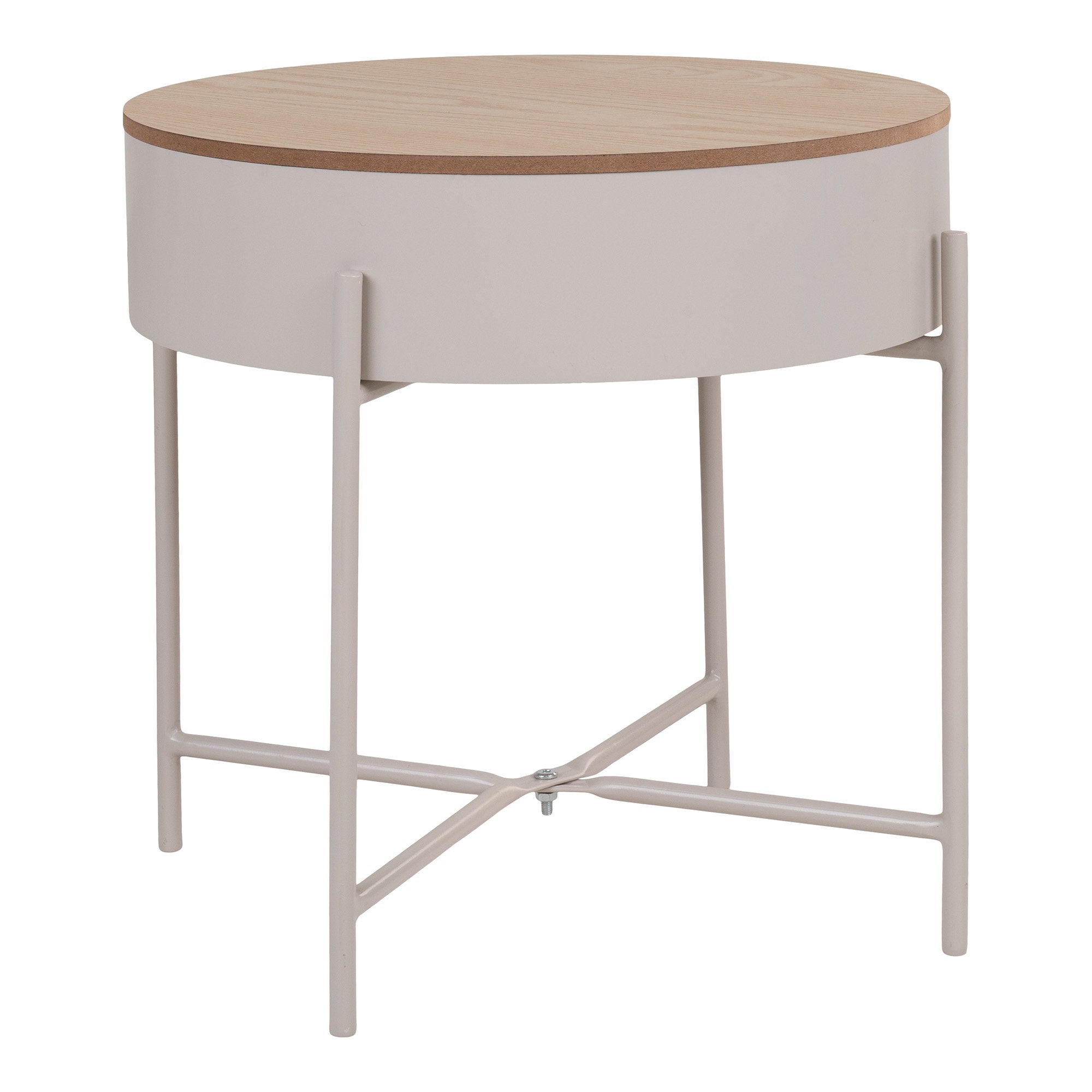 Sisco Bijzettafel - Bijzettafel, beige staal, naturel blad Ø40x40 cm