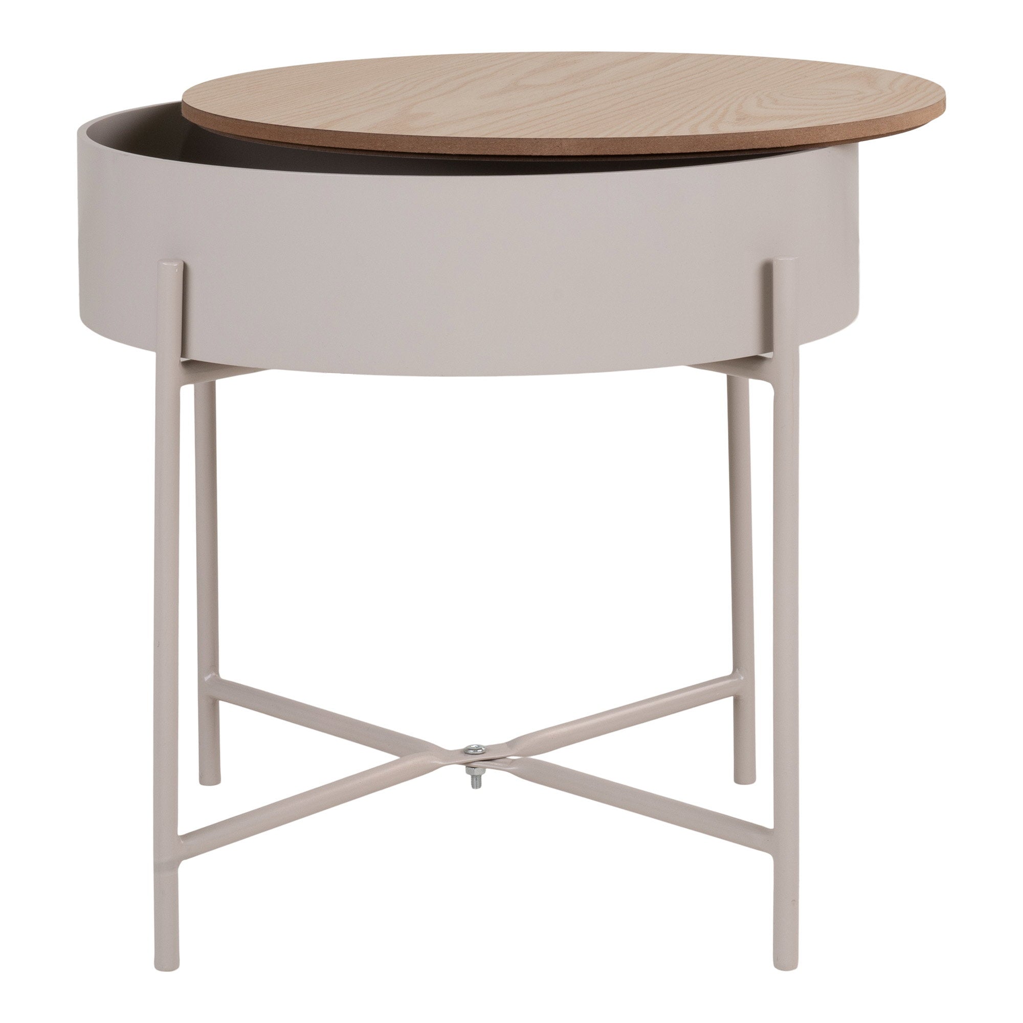 Sisco Bijzettafel - Bijzettafel, beige staal, naturel blad Ø40x40 cm