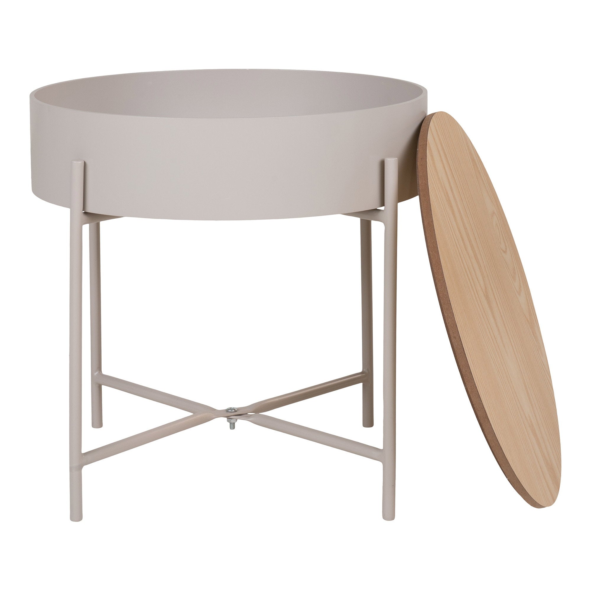 Sisco Bijzettafel - Bijzettafel, beige staal, naturel blad Ø40x40 cm