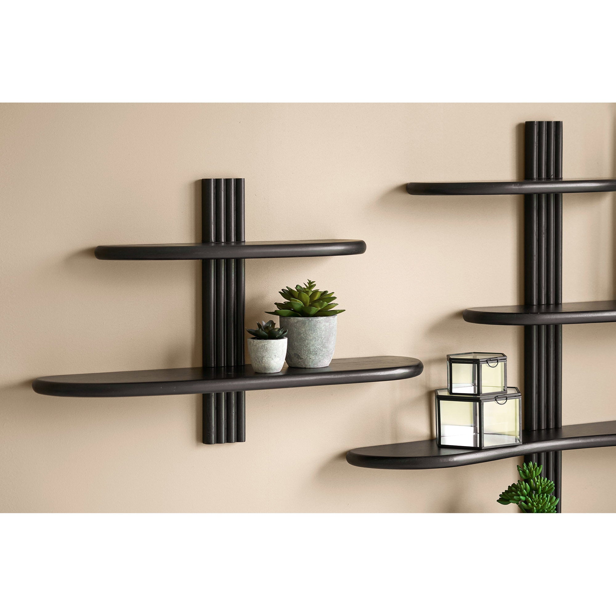 Aliano Wandplank - Wandplank, eikenhout, zwart, 65x17,5x42,5 cm