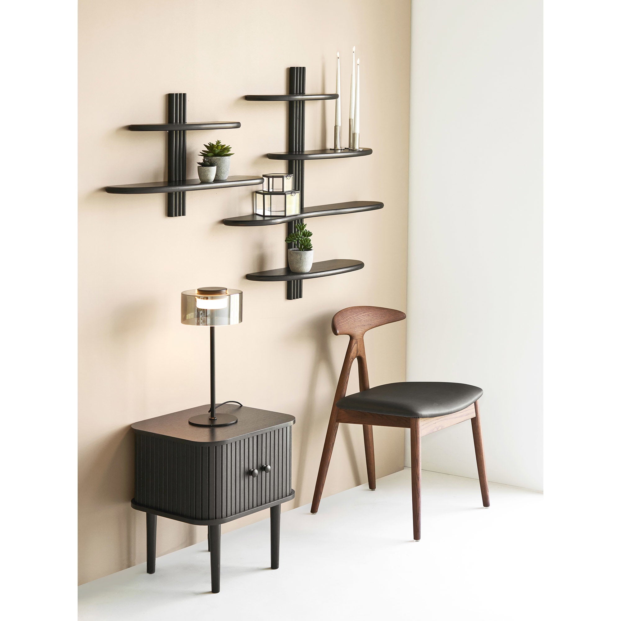 Aliano Wandplank - Wandplank, eikenhout, zwart, 65x17,5x42,5 cm